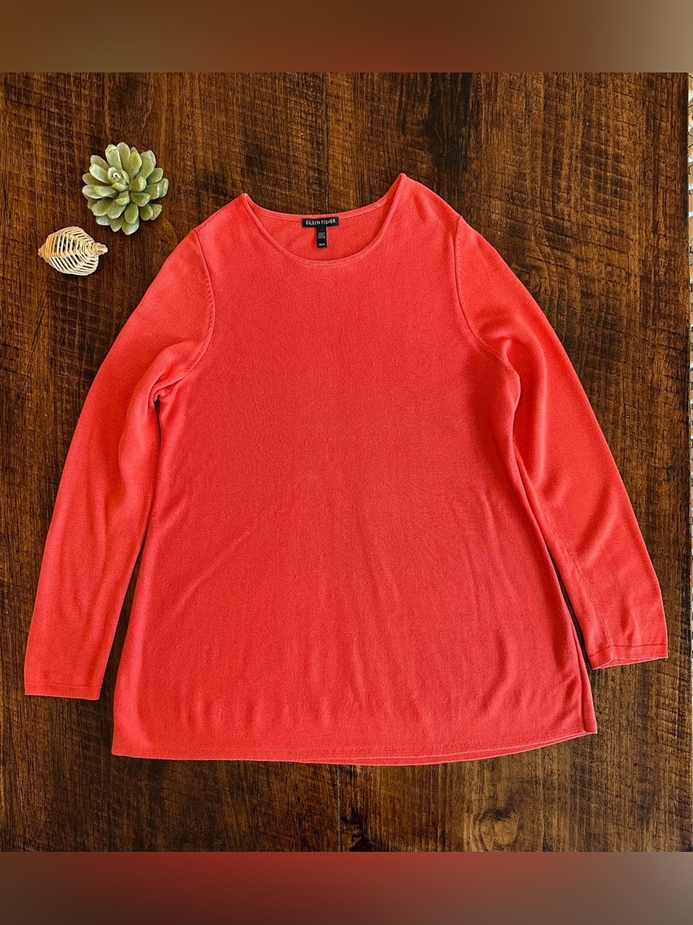 Eileen Fisher | Coral Silk Blend Lightweight Crewneck Sweater, Coral, Size M